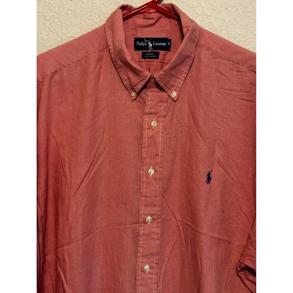 Ralph Lauren Blake Mens XL Red White Houndstooth Cotton Button Down Shirt Pony - Picture 2 of 5